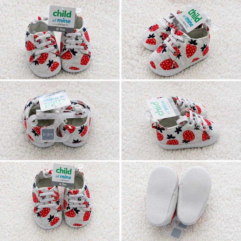 Child Of Mine Carters Baby Crib Shoes 0-3M Strawberry‎ Print Soft Sole NWT